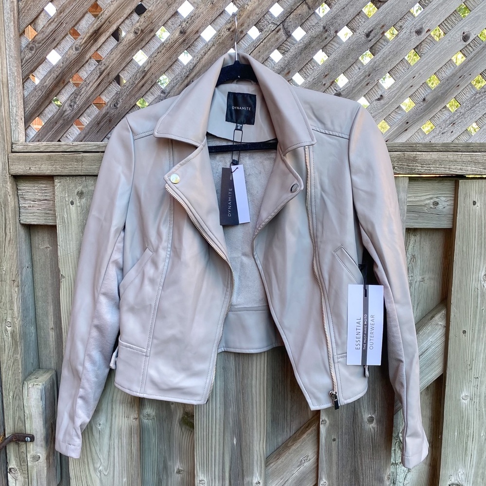 Light Grey Faux Leather Moto Jacket